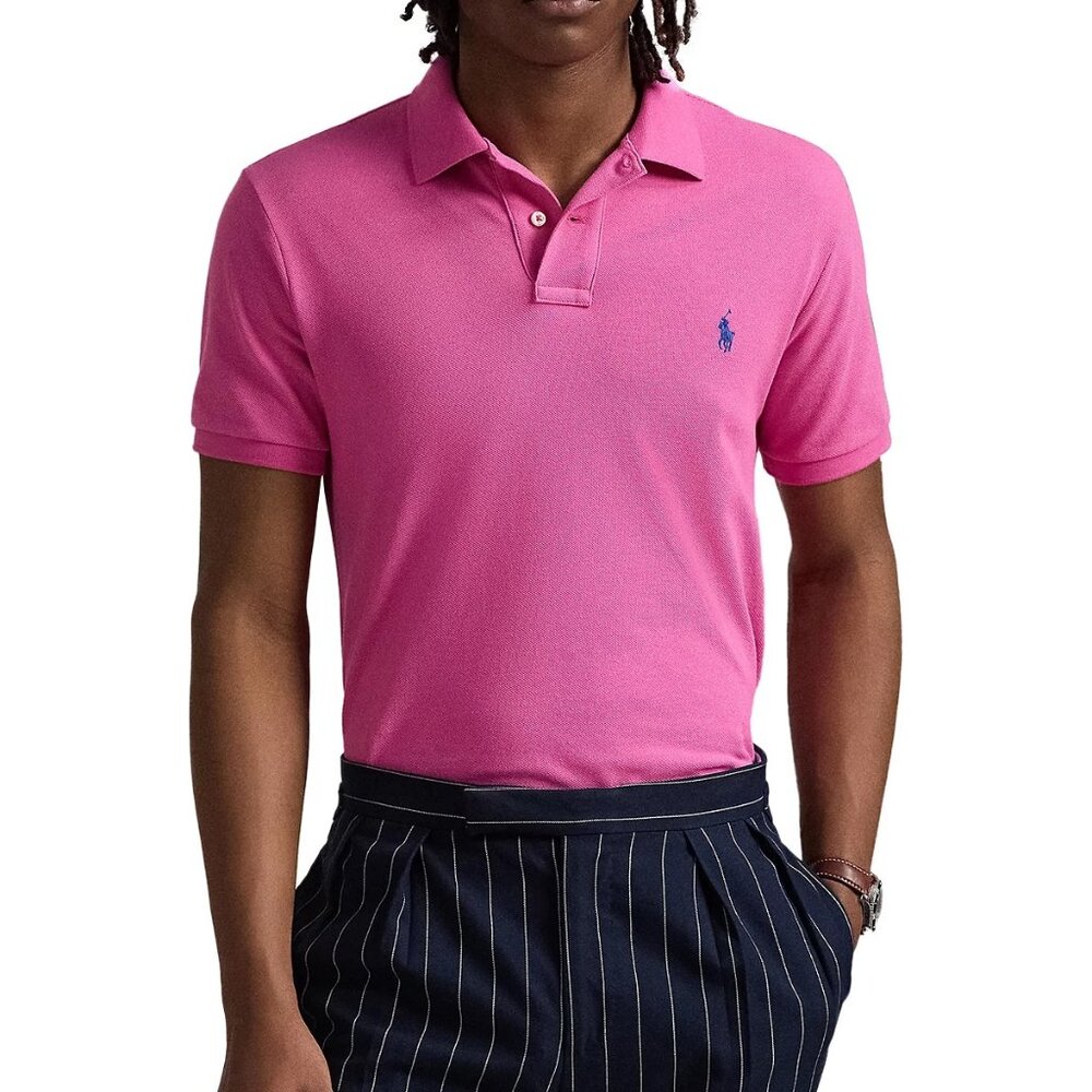 Polo Ralph Lauren Men's Custom Slim Fit Cotton SS Mesh Polo Shirt Peony Pink